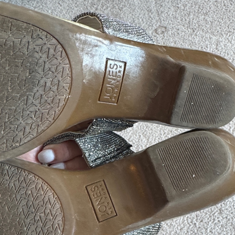 Jones New York Metallic Silver and Gunmetal Rhinestone Slide Sandals - Picture 3 of 5